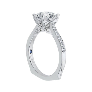 Round Diamond Solitaire with Accents Engagement Ring in 14K White Gold (Semi-Mount)